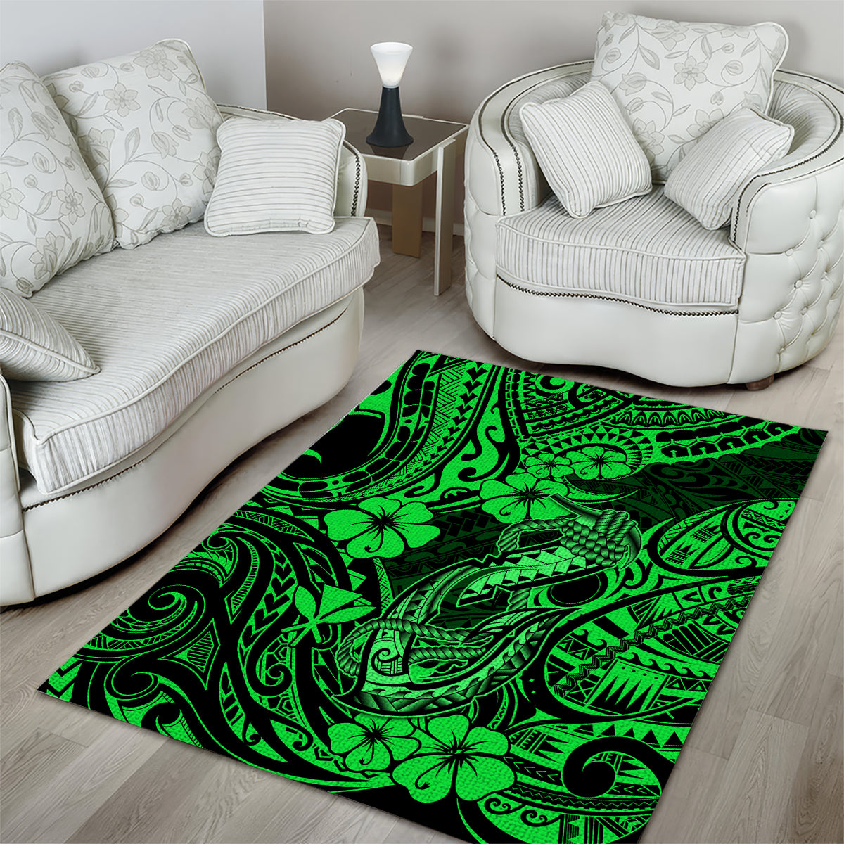Hawaii Fish Hook Area Rug Polynesian Pattern Green Version - Wonder Print Shop