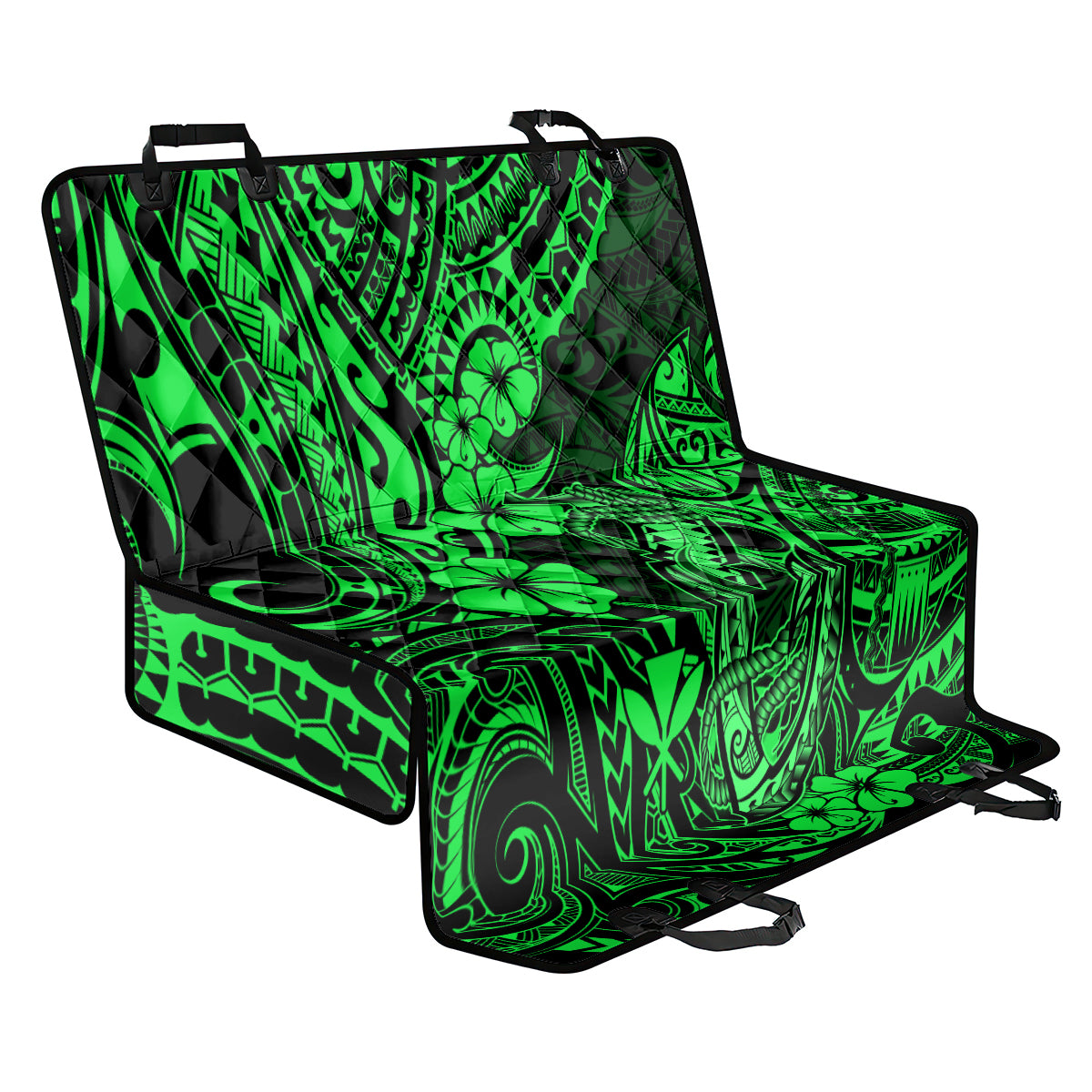 Hawaii Fish Hook Back Car Seat Cover Polynesian Pattern Green Version - Wonder Print Shop