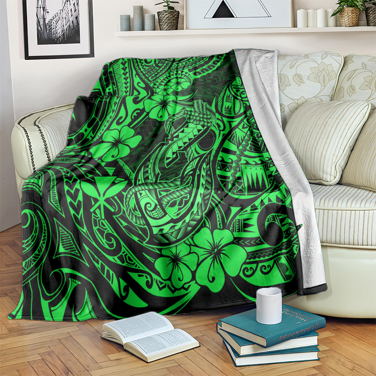 hawaii-fish-hook-blanket-polynesian-pattern-green-version
