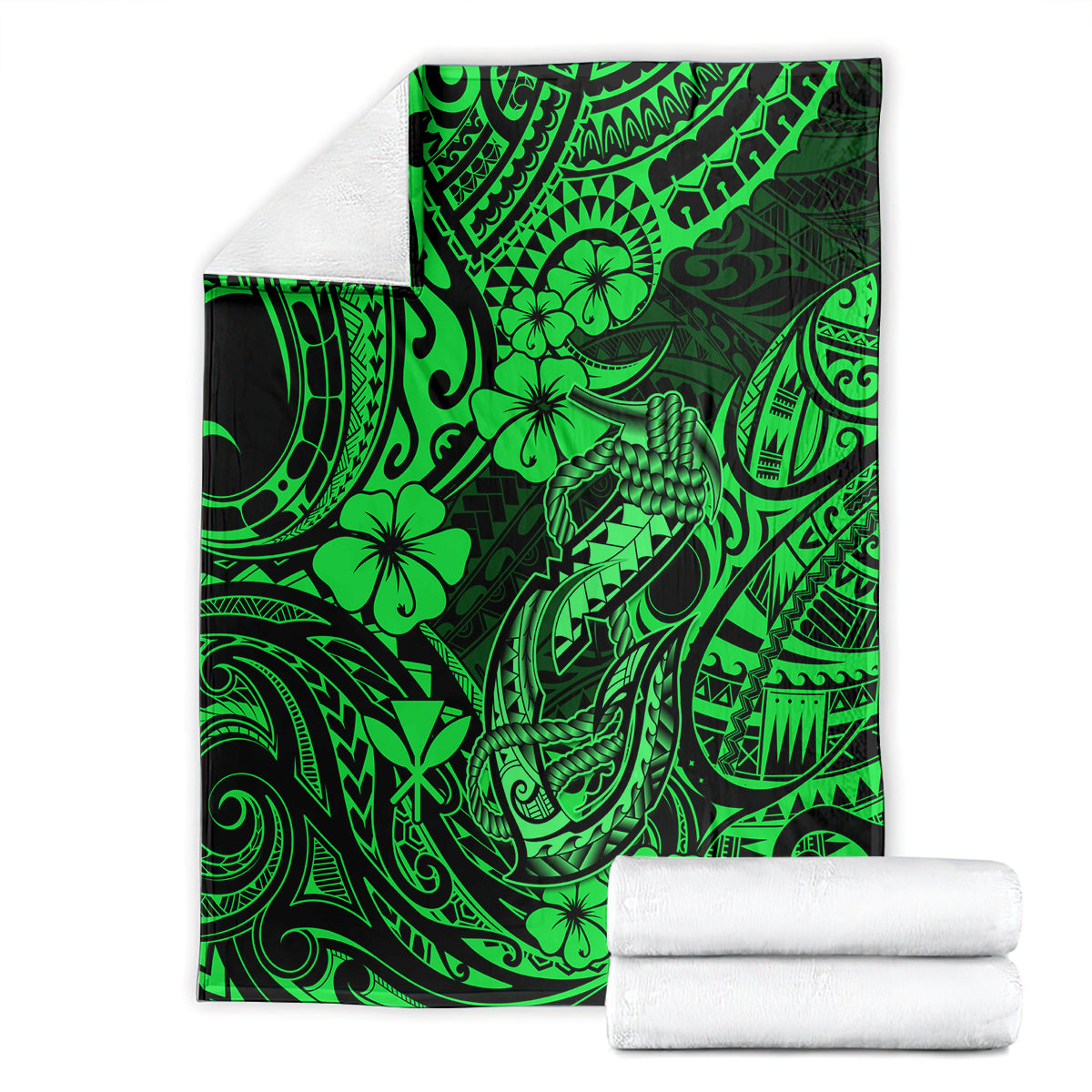 hawaii-fish-hook-blanket-polynesian-pattern-green-version