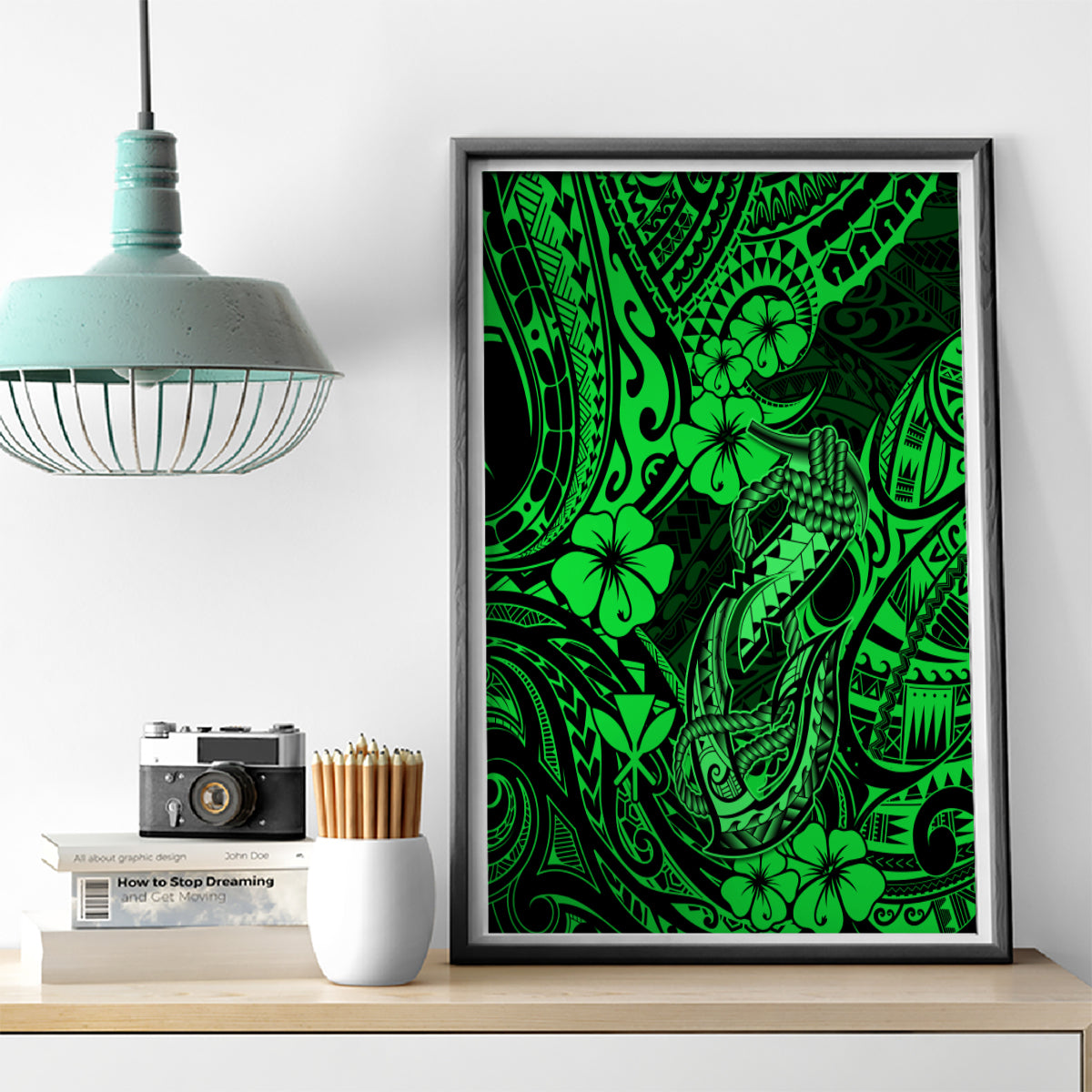Hawaii Fish Hook Canvas Wall Art Polynesian Pattern Green Version - Wonder Print Shop