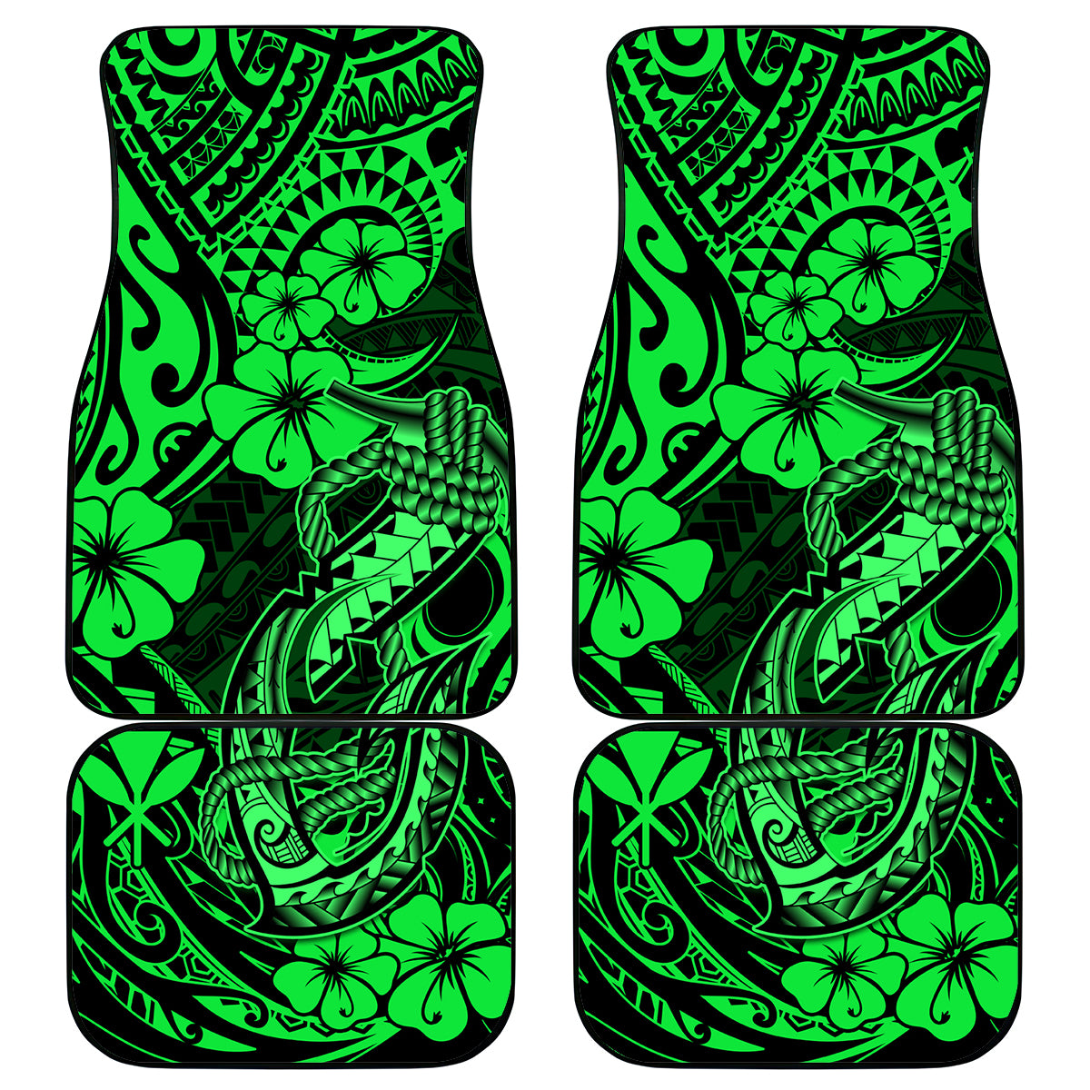 Hawaii Fish Hook Car Mats Polynesian Pattern Green Version - Wonder Print Shop