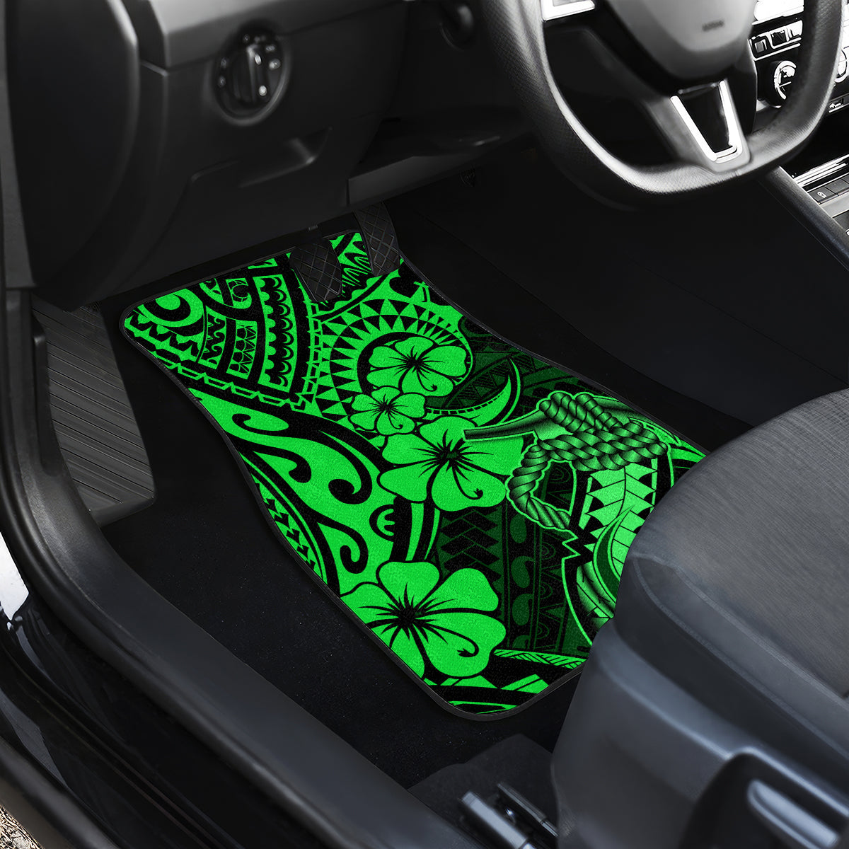 Hawaii Fish Hook Car Mats Polynesian Pattern Green Version - Wonder Print Shop