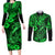 Hawaii Fish Hook Couples Matching Long Sleeve Bodycon Dress and Long Sleeve Button Shirts Polynesian Pattern Green Version - Wonder Print Shop