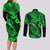 Hawaii Fish Hook Couples Matching Long Sleeve Bodycon Dress and Long Sleeve Button Shirts Polynesian Pattern Green Version - Wonder Print Shop