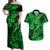 Hawaii Fish Hook Couples Matching Off Shoulder Maxi Dress and Hawaiian Shirt Polynesian Pattern Green Version - Wonder Print Shop