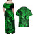 Hawaii Fish Hook Couples Matching Off Shoulder Maxi Dress and Hawaiian Shirt Polynesian Pattern Green Version - Wonder Print Shop