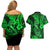 Hawaii Fish Hook Couples Matching Off Shoulder Short Dress and Hawaiian Shirt Polynesian Pattern Green Version - Wonder Print Shop