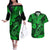Hawaii Fish Hook Couples Matching Off The Shoulder Long Sleeve Dress and Hawaiian Shirt Polynesian Pattern Green Version - Wonder Print Shop
