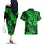 Hawaii Fish Hook Couples Matching Off The Shoulder Long Sleeve Dress and Hawaiian Shirt Polynesian Pattern Green Version - Wonder Print Shop