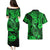 Hawaii Fish Hook Couples Matching Puletasi Dress and Hawaiian Shirt Polynesian Pattern Green Version - Wonder Print Shop