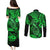 Hawaii Fish Hook Couples Matching Puletasi Dress and Long Sleeve Button Shirts Polynesian Pattern Green Version - Wonder Print Shop