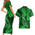 Hawaii Fish Hook Couples Matching Short Sleeve Bodycon Dress and Hawaiian Shirt Polynesian Pattern Green Version - Wonder Print Shop