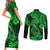 Hawaii Fish Hook Couples Matching Short Sleeve Bodycon Dress and Long Sleeve Button Shirts Polynesian Pattern Green Version - Wonder Print Shop