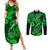 Hawaii Fish Hook Couples Matching Summer Maxi Dress and Long Sleeve Button Shirts Polynesian Pattern Green Version - Wonder Print Shop