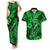 Hawaii Fish Hook Couples Matching Tank Maxi Dress and Hawaiian Shirt Polynesian Pattern Green Version - Wonder Print Shop
