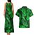 Hawaii Fish Hook Couples Matching Tank Maxi Dress and Hawaiian Shirt Polynesian Pattern Green Version - Wonder Print Shop