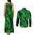 Hawaii Fish Hook Couples Matching Tank Maxi Dress and Long Sleeve Button Shirts Polynesian Pattern Green Version - Wonder Print Shop