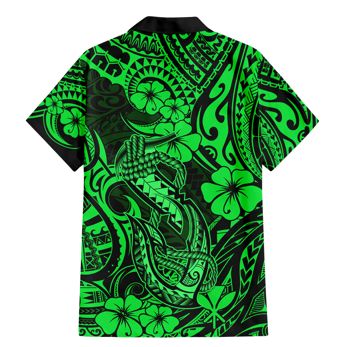 Hawaii Fish Hook Family Matching Mermaid Dress and Hawaiian Shirt Polynesian Pattern Green Version - Wonder Print Shop