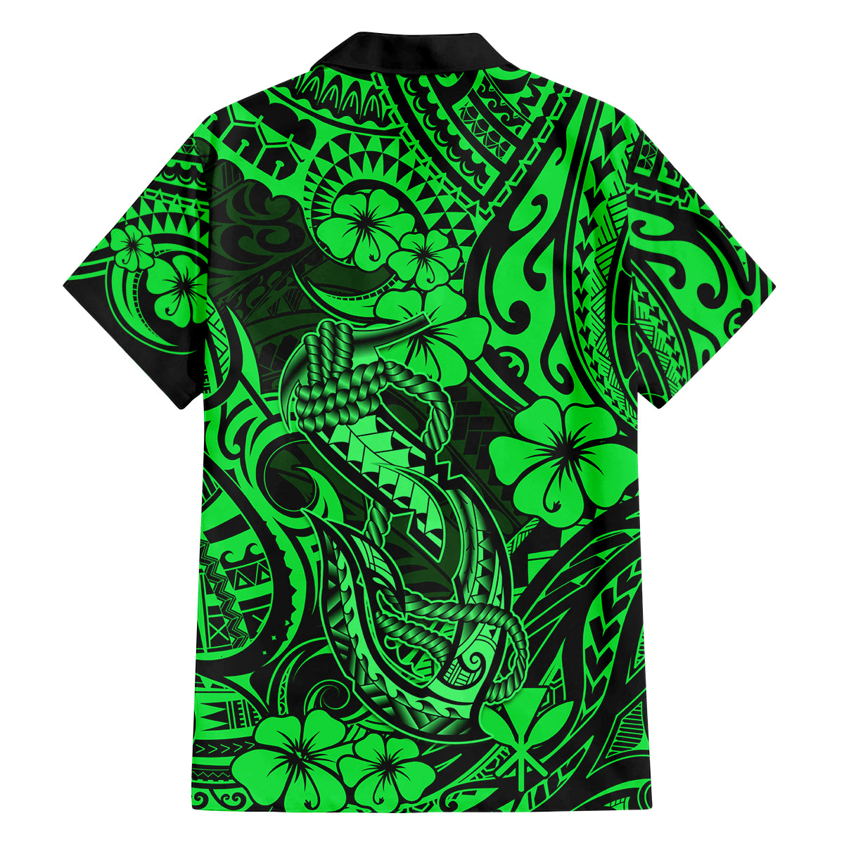 Hawaii Fish Hook Family Matching Off Shoulder Maxi Dress and Hawaiian Shirt Polynesian Pattern Green Version - Wonder Print Shop