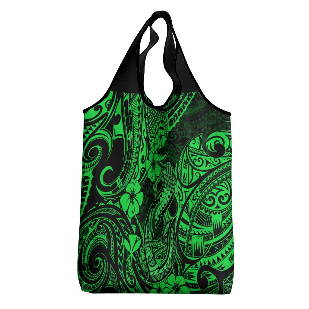 Hawaii Fish Hook Grocery Bag Polynesian Pattern Green Version