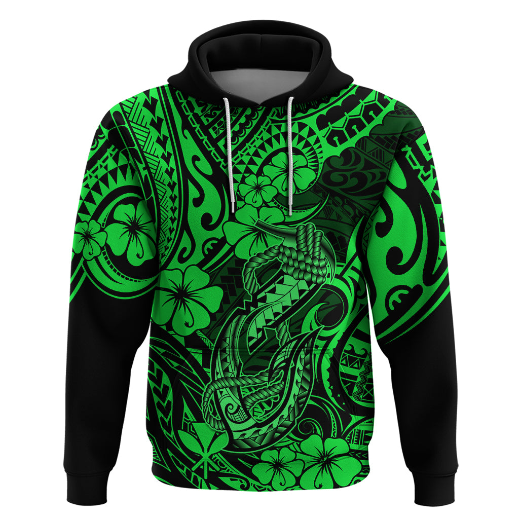 Hawaii Fish Hook Hoodie Polynesian Pattern Green Version - Wonder Print Shop