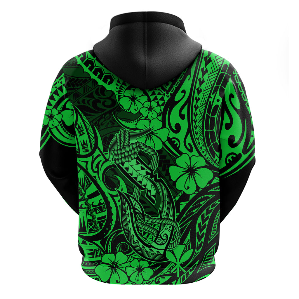 Hawaii Fish Hook Hoodie Polynesian Pattern Green Version - Wonder Print Shop