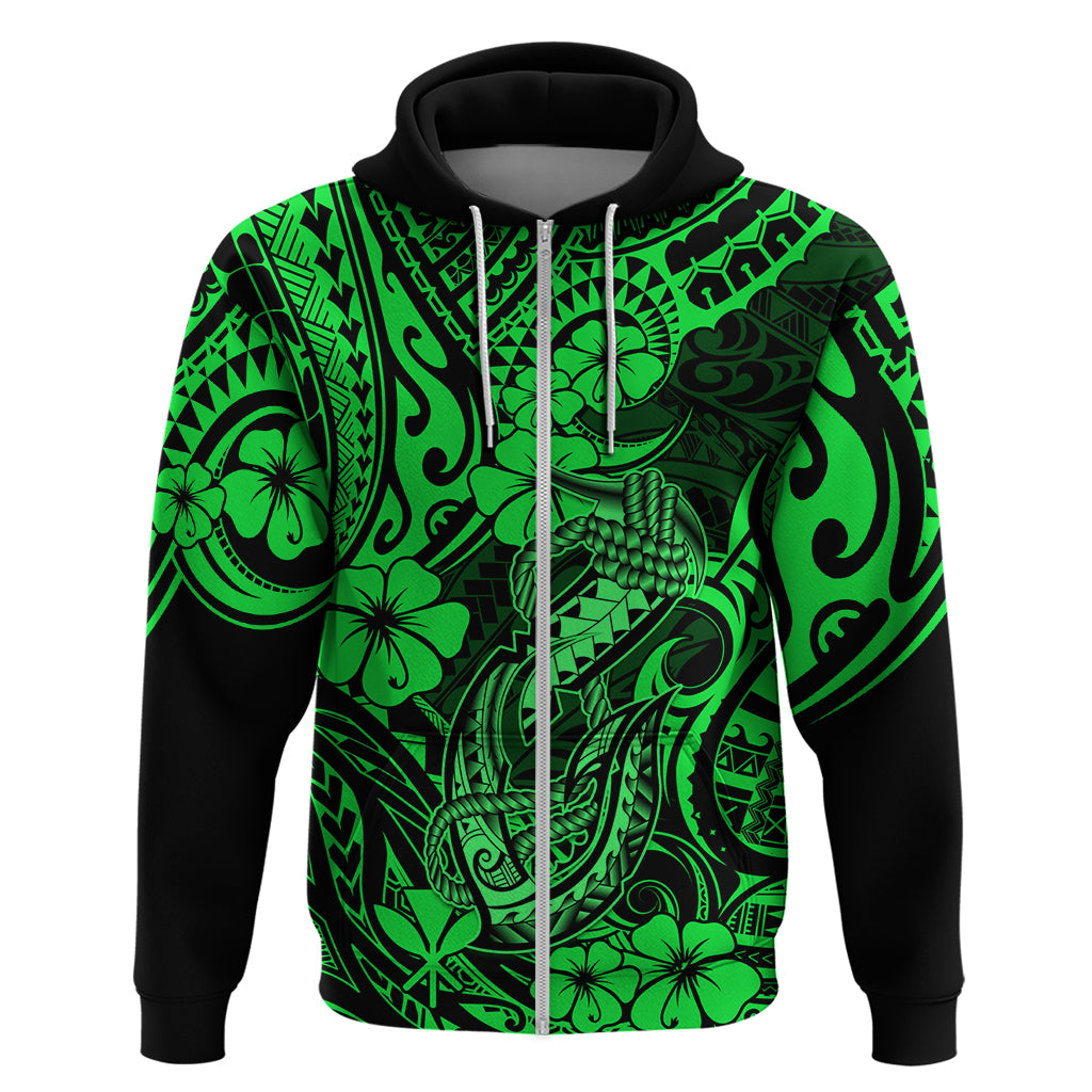 Hawaii Fish Hook Hoodie Polynesian Pattern Green Version - Wonder Print Shop