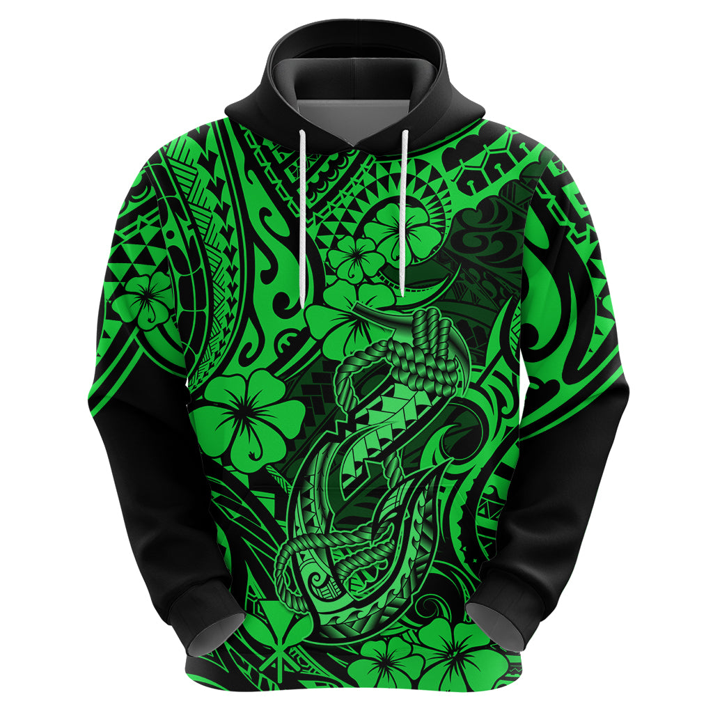 Hawaii Fish Hook Hoodie Polynesian Pattern Green Version - Wonder Print Shop
