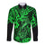 Hawaii Fish Hook Long Sleeve Button Shirt Polynesian Pattern Green Version - Wonder Print Shop