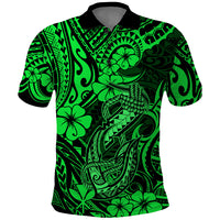 Hawaii Fish Hook Polo Shirt Polynesian Pattern Green Version - Wonder Print Shop