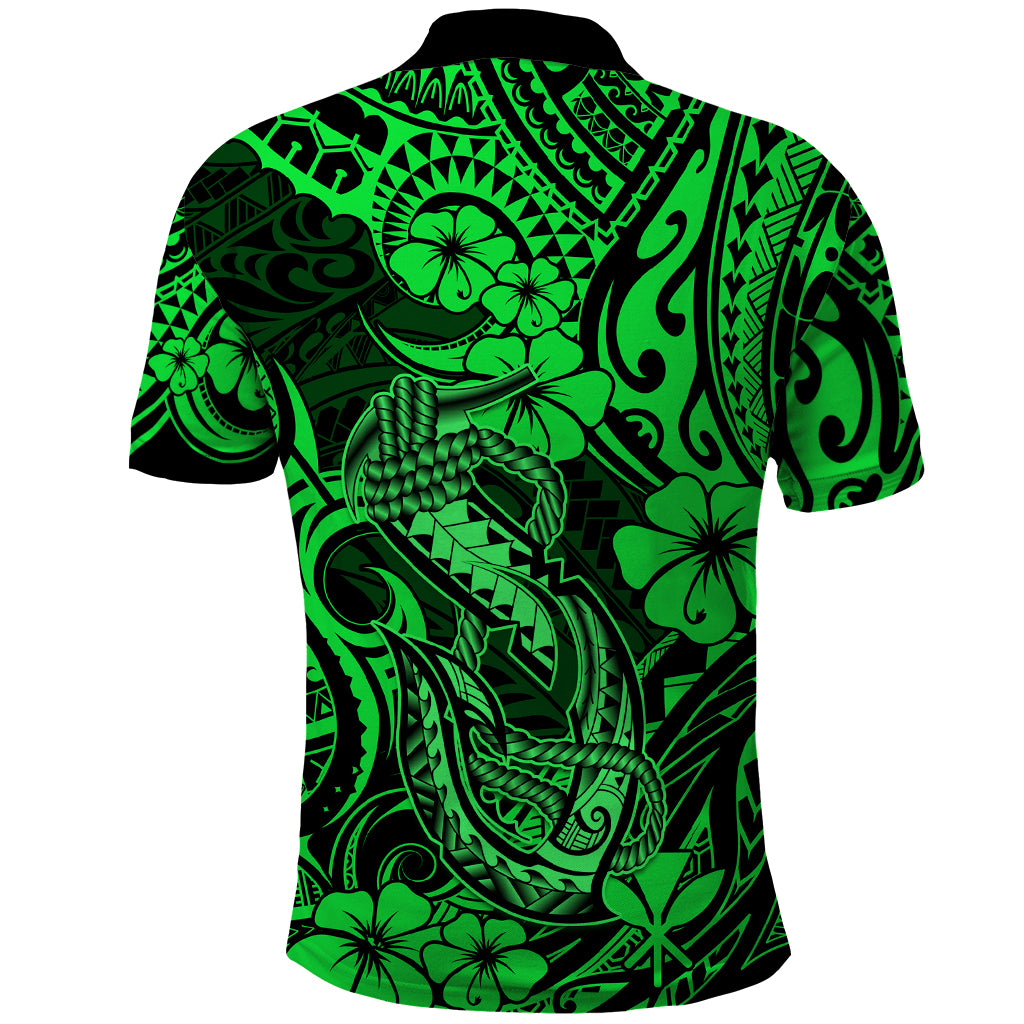 Hawaii Fish Hook Polo Shirt Polynesian Pattern Green Version - Wonder Print Shop