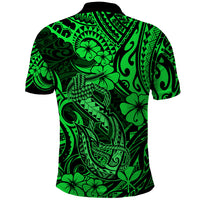 Hawaii Fish Hook Polo Shirt Polynesian Pattern Green Version - Wonder Print Shop