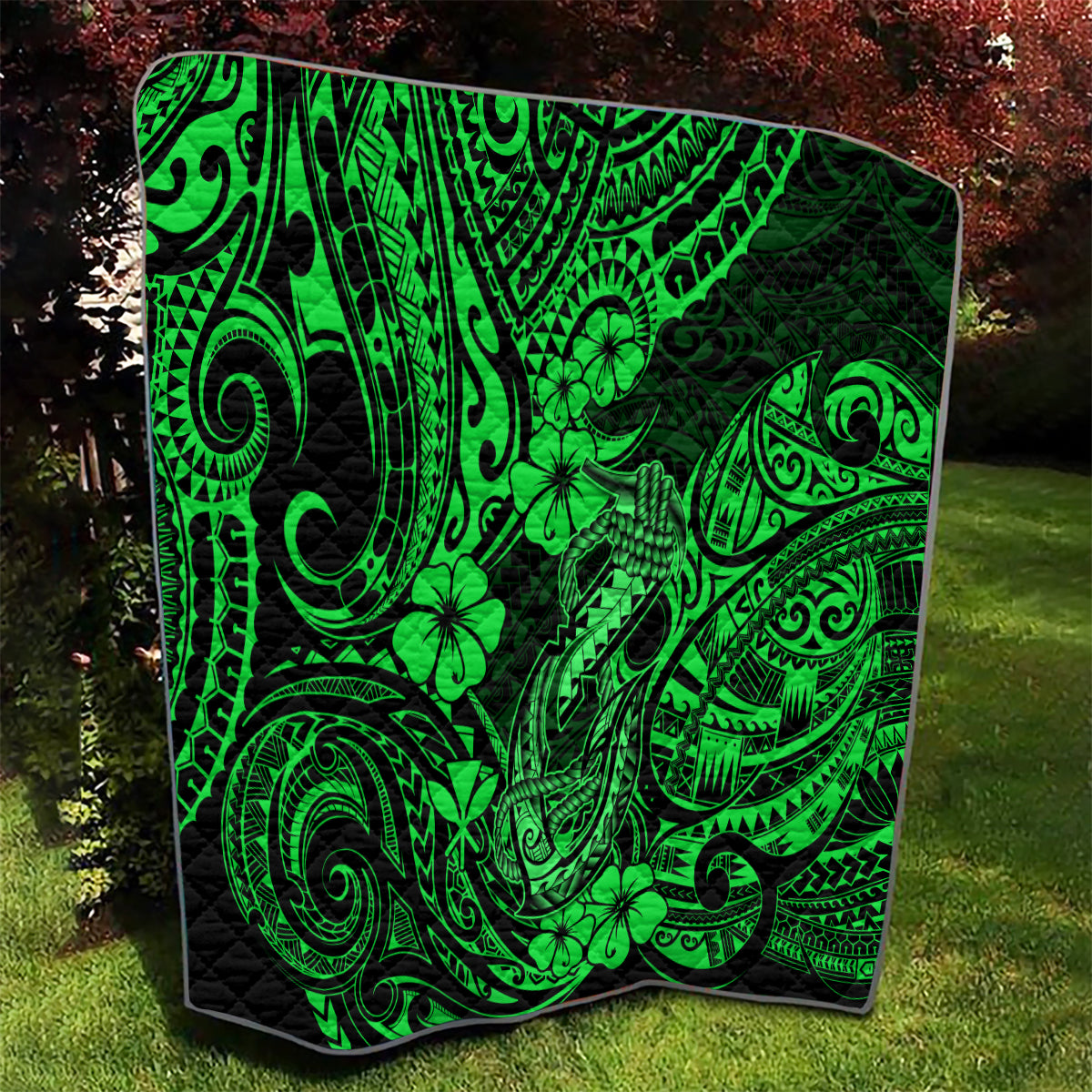 Hawaii Fish Hook Quilt Polynesian Pattern Green Version - Wonder Print Shop