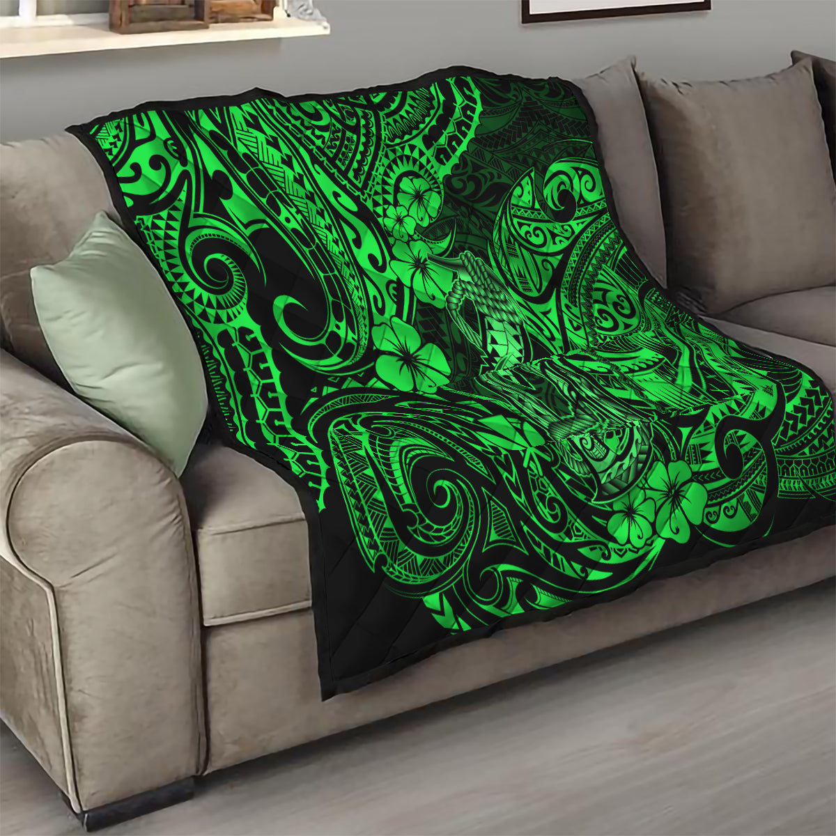 Hawaii Fish Hook Quilt Polynesian Pattern Green Version - Wonder Print Shop