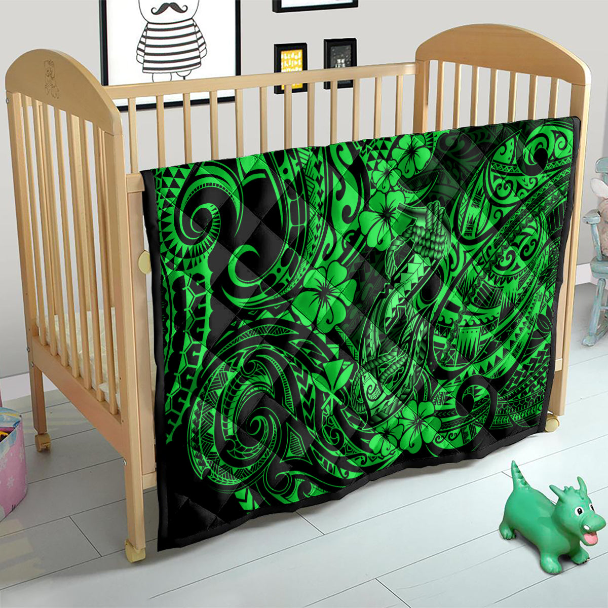 Hawaii Fish Hook Quilt Polynesian Pattern Green Version - Wonder Print Shop