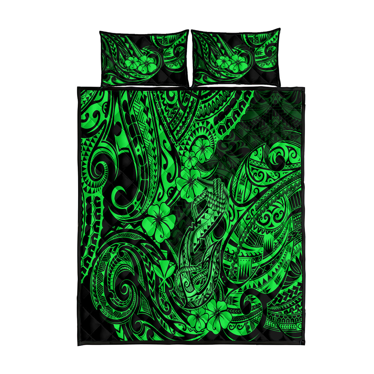 Hawaii Fish Hook Quilt Bed Set Polynesian Pattern Green Version - Wonder Print Shop