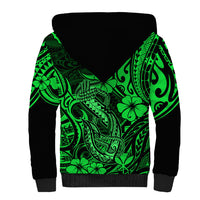 Hawaii Fish Hook Sherpa Hoodie Polynesian Pattern Green Version - Wonder Print Shop