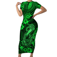 Hawaii Fish Hook Short Sleeve Bodycon Dress Polynesian Pattern Green Version - Wonder Print Shop