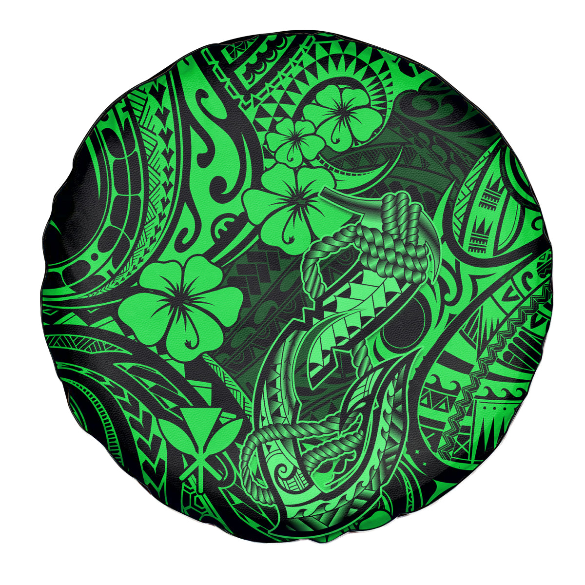 Hawaii Fish Hook Spare Tire Cover Polynesian Pattern Green Version - Wonder Print Shop