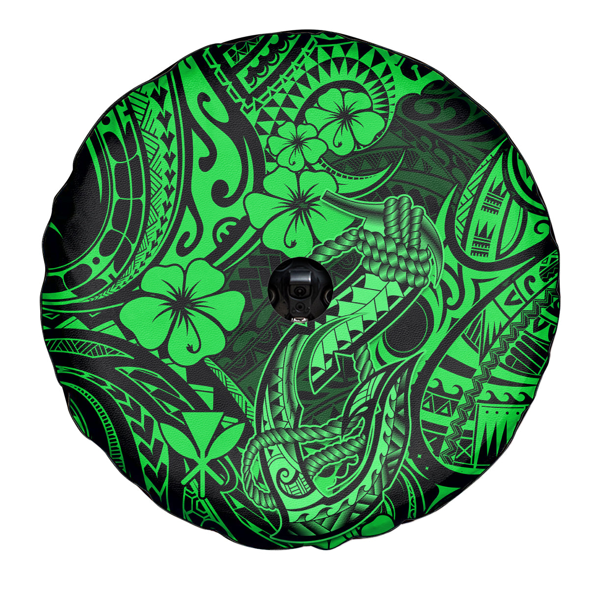 Hawaii Fish Hook Spare Tire Cover Polynesian Pattern Green Version - Wonder Print Shop