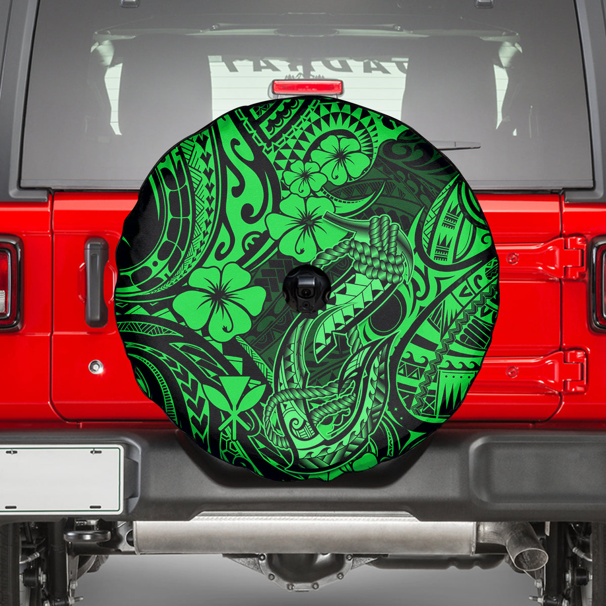 Hawaii Fish Hook Spare Tire Cover Polynesian Pattern Green Version - Wonder Print Shop