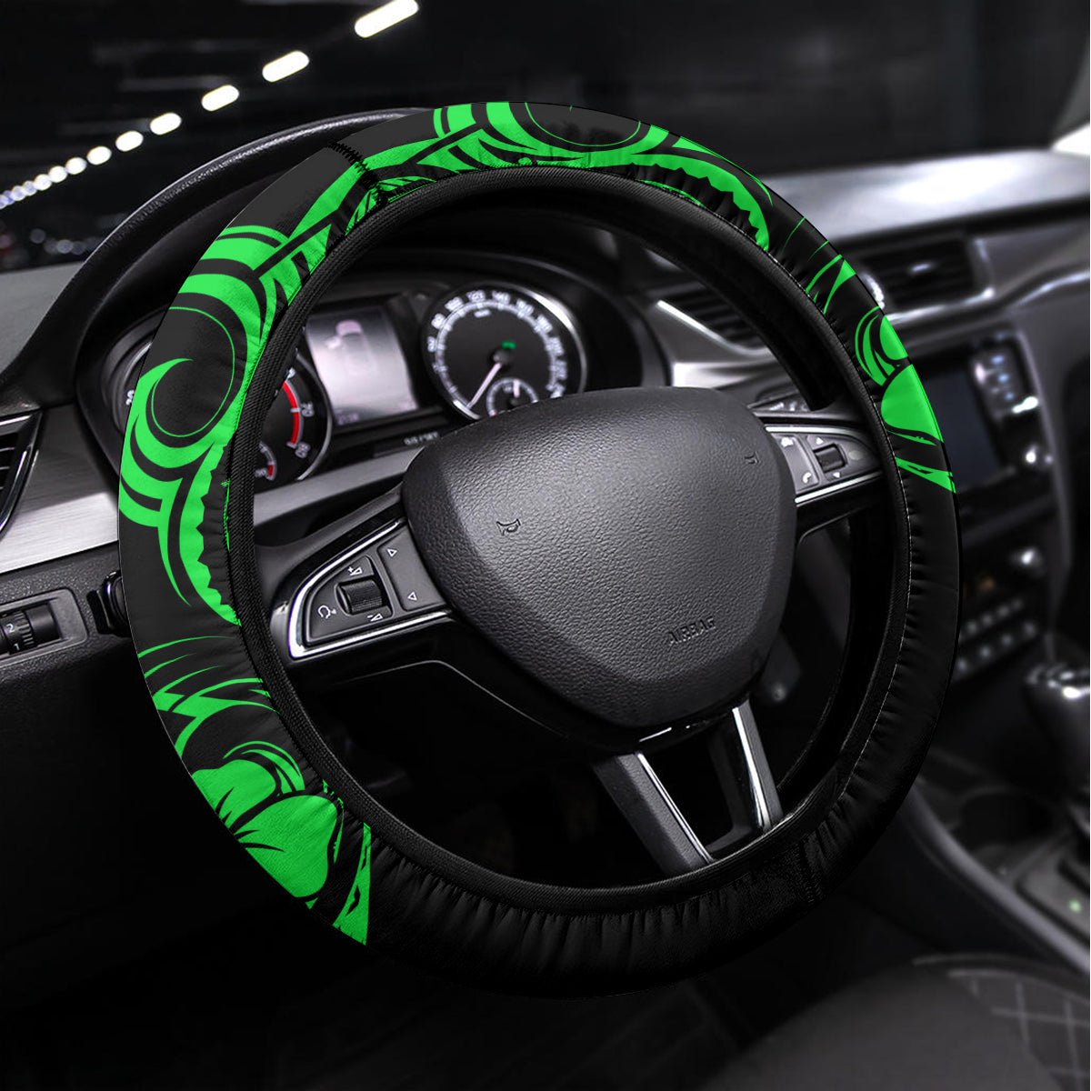 Hawaii Fish Hook Steering Wheel Cover Polynesian Pattern Green Version - Wonder Print Shop