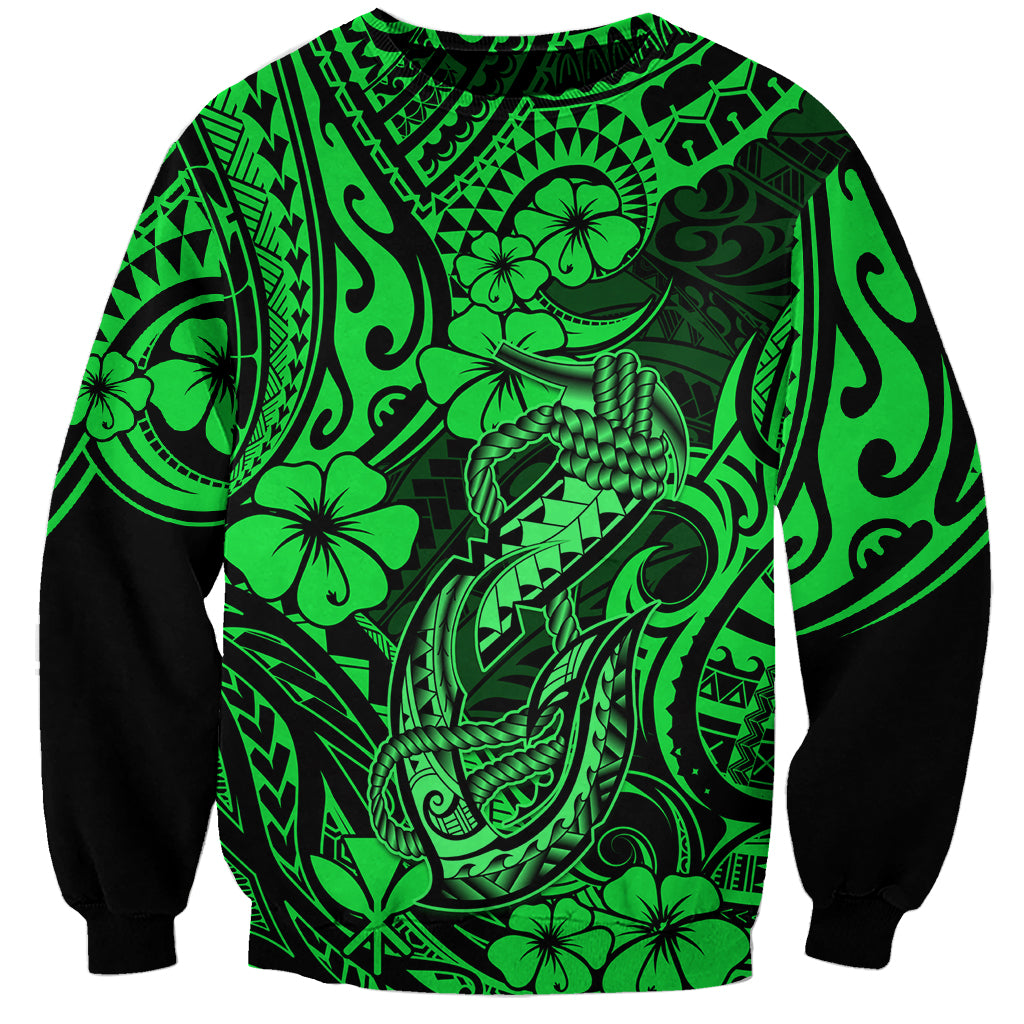 Hawaii Fish Hook Sweatshirt Polynesian Pattern Green Version - Wonder Print Shop