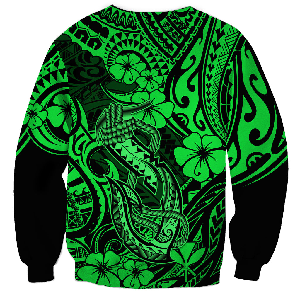 Hawaii Fish Hook Sweatshirt Polynesian Pattern Green Version - Wonder Print Shop