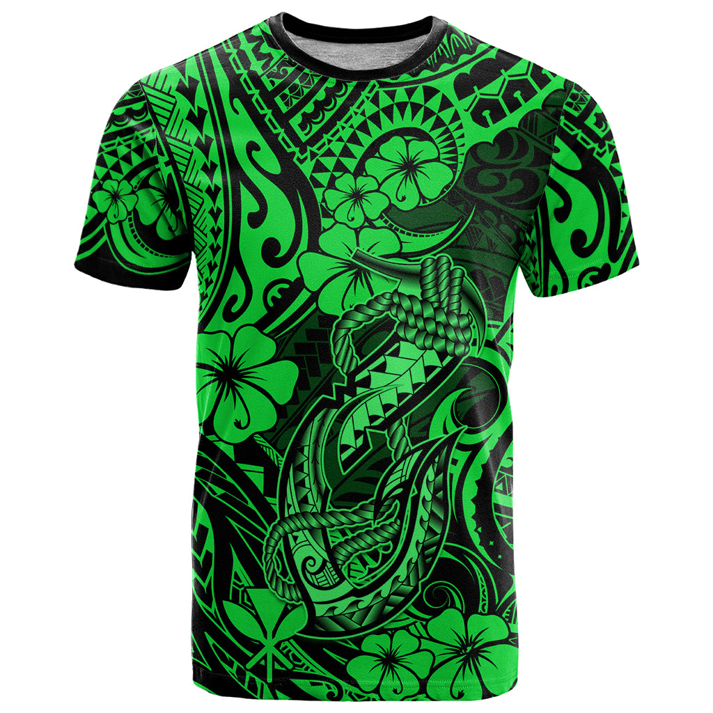 Hawaii Fish Hook T Shirt Polynesian Pattern Green Version - Wonder Print Shop