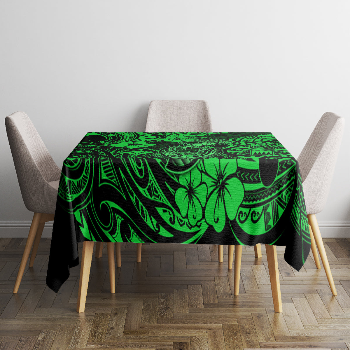 Hawaii Fish Hook Tablecloth Polynesian Pattern Green Version - Wonder Print Shop