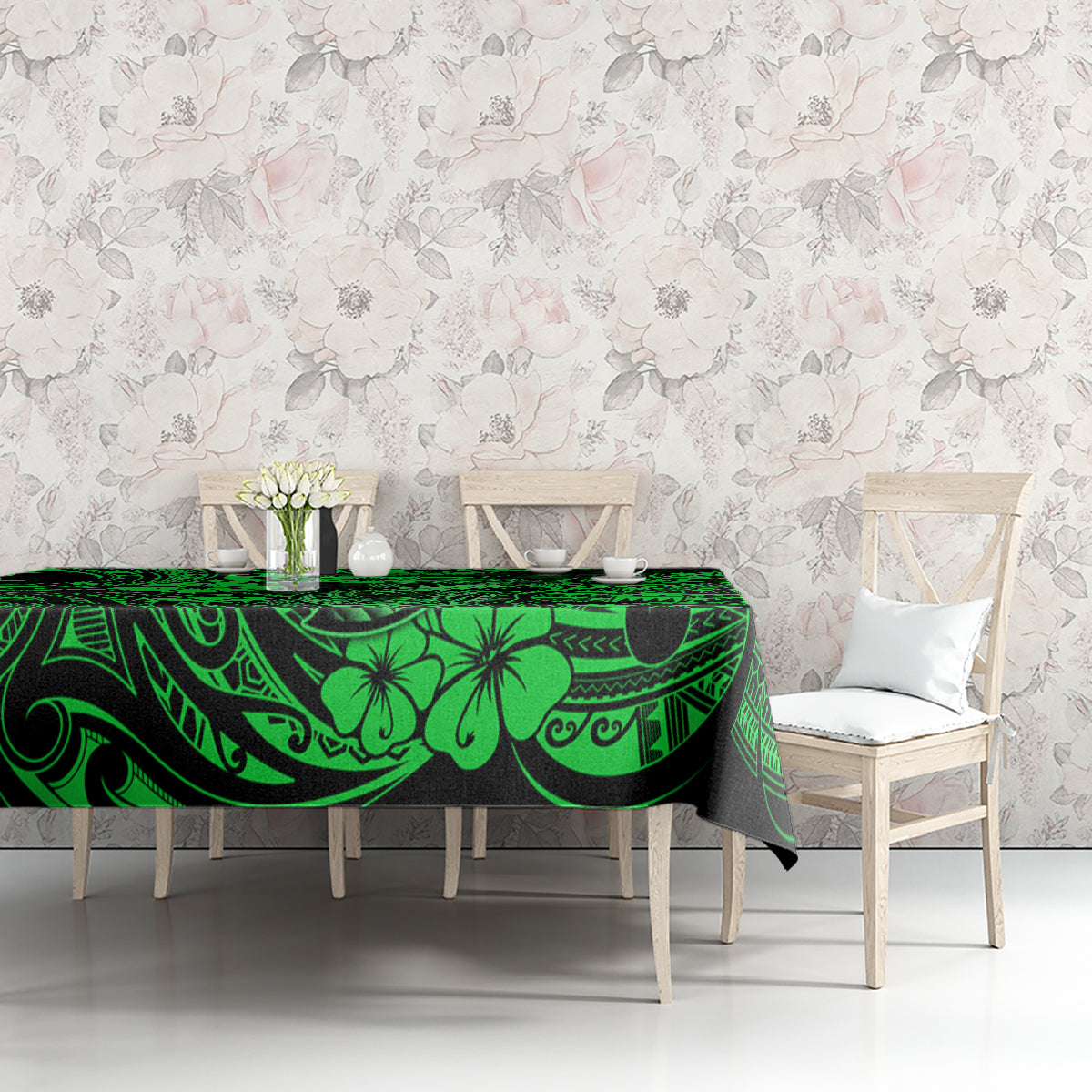 Hawaii Fish Hook Tablecloth Polynesian Pattern Green Version - Wonder Print Shop