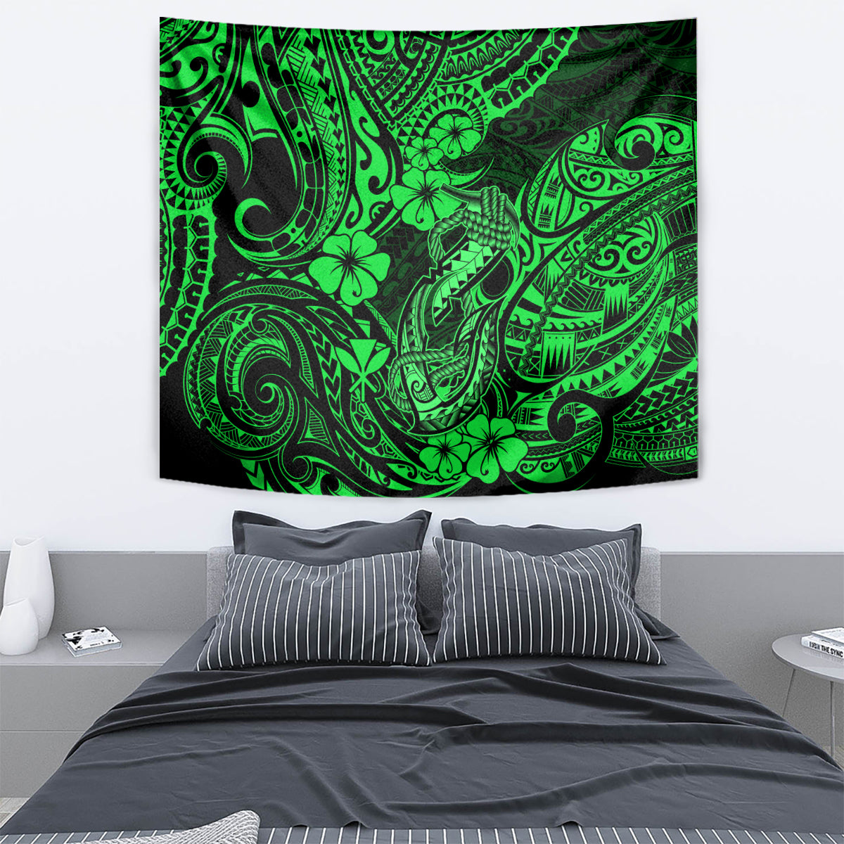 Hawaii Fish Hook Tapestry Polynesian Pattern Green Version - Wonder Print Shop
