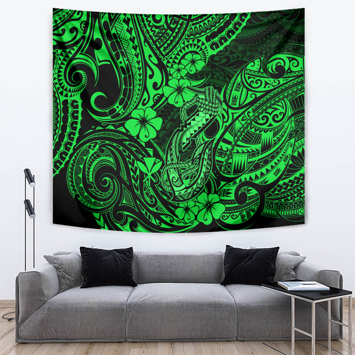 Hawaii Fish Hook Tapestry Polynesian Pattern Green Version - Wonder Print Shop